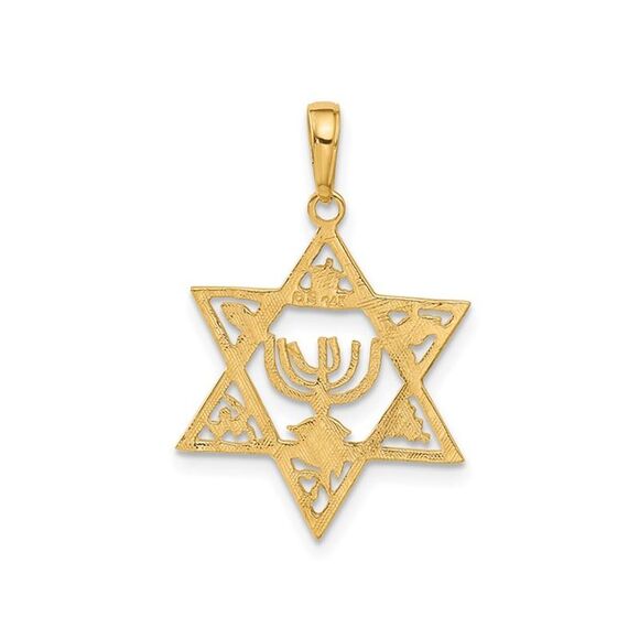 Star Of David with Menorah Pendant 14K Yellow Gold (NO CHAIN)